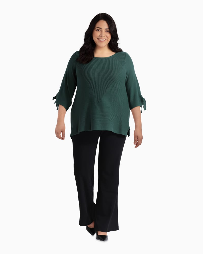 Plus size model with rectangle body shape wearing Sandy Bow Sleeve Sweater by Molly&Isadora | Dia&Co | dia_product_style_image_id:111452